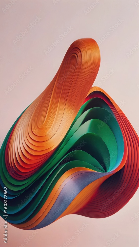 Poster abstract swirl of colorful paper strips creating a dynamic sculpture