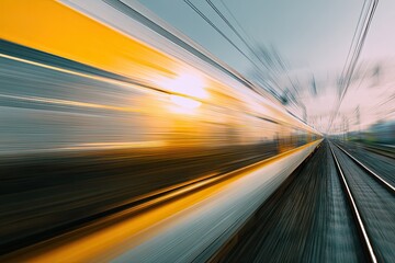 Obraz premium High-speed train moving fast at sunset
