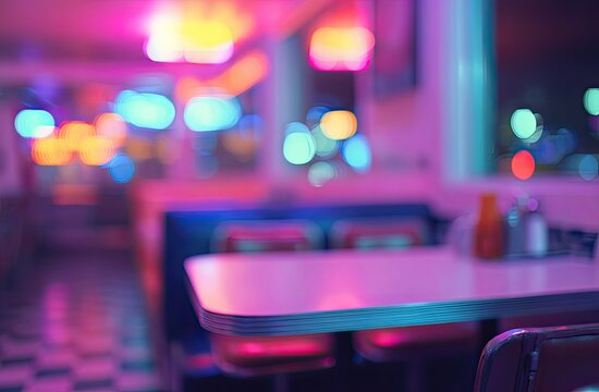 Blurred Neon Diner Interior - Powered by Adobe