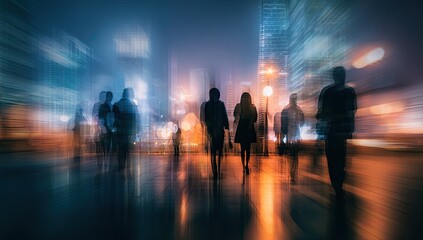 Silhouettes of people walking in a city at night (1)