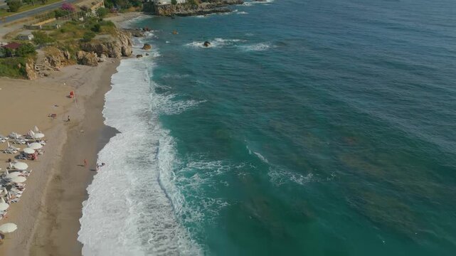 sea beach in mahmutlar alanya T&uuml;rkiye - drone view