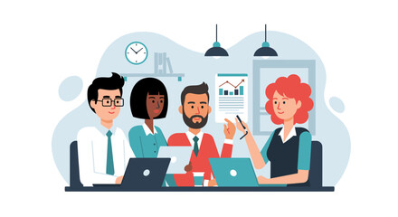 Diverse business team collaborating on project, perfect for website banners or presentations.