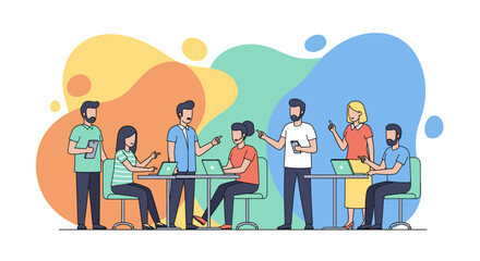 Collaborative Teamwork: Diverse Team Working Together on Laptops, Ideal for Website or Presentation