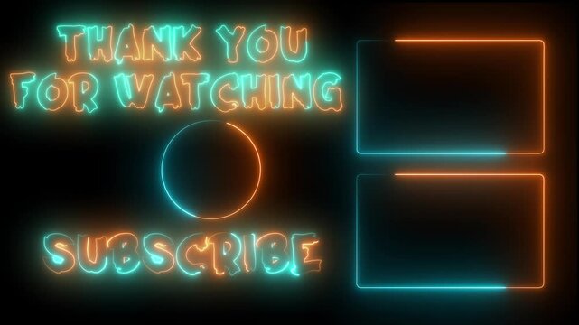 Neon Thank You For Watching Outro, Retro End Screen Animation.Animated end screen with green screen placeholders for customizable outro. Perfect for YouTube, Twitch, or social media videos.