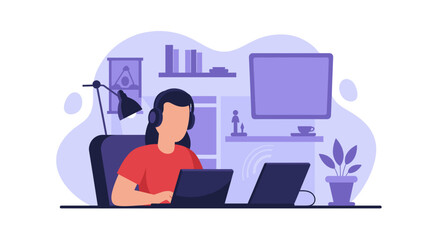 Person working from home with headphones and laptop, perfect for blog posts about remote work or online learning.
