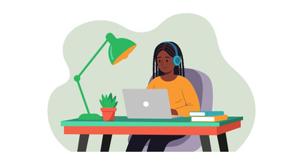 Young woman working from home on laptop, perfect for remote work, online education, or freelance lifestyle blogs.