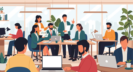 Diverse team collaborating in a modern office, perfect for website banners or company brochures.