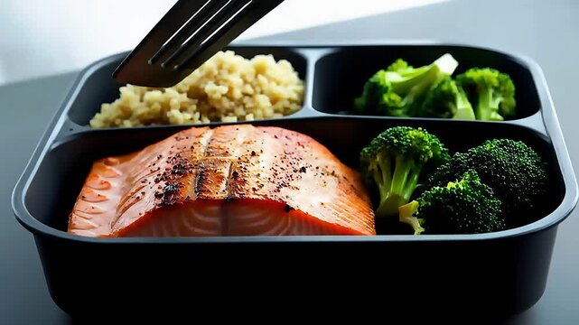 a generous portion of grilled salmon fillet as the centerpiece,