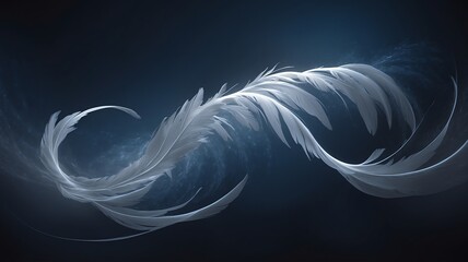 Elegant White Feather Flowing Abstractly on a Dark Blue Gradient Background