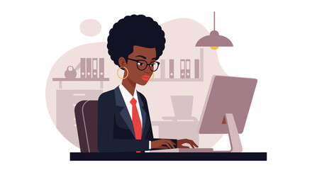 African American businesswoman working on computer, perfect for websites, brochures, and marketing materials.