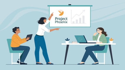 Project Phoenix: A team presentation showcasing growth and success, ideal for landing pages and business reports.