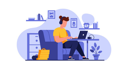 Person working from home on laptop, perfect for remote work, freelance, or work-life balance concepts.