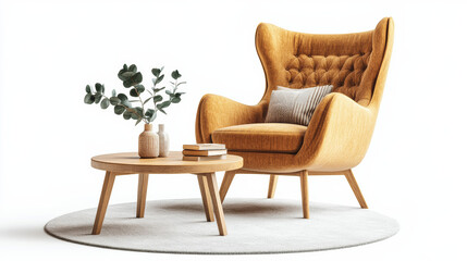  Cozy armchair and coffee table isolated on white background