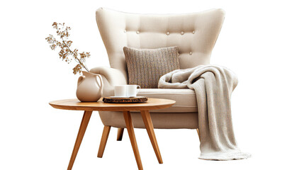  Cozy armchair and coffee table isolated on white background