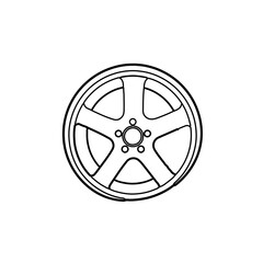 Fototapeta premium Detailed Black Outline of a Five-Spoke Car Wheel Rim with Central Bolt Pattern