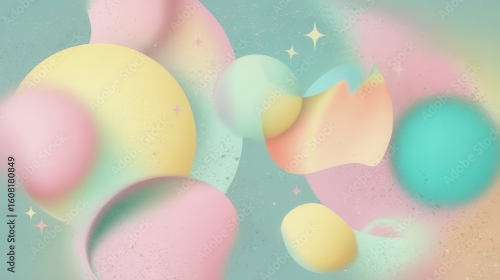 Poster abstract pastel gradient background with shapes and bokeh effect, sweet colors