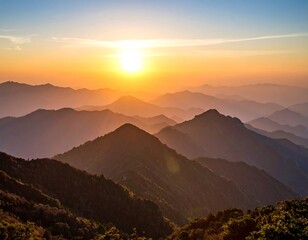 Sunrise over mountain ranges