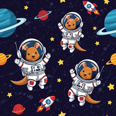 Cute Kangaroo Astronauts in Space: Seamless Pattern for Kids' Products