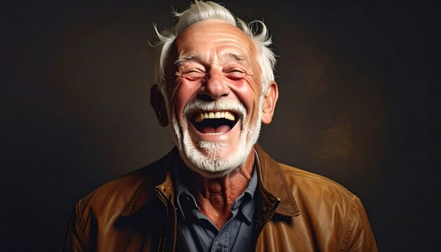 Senior man laughing broadly