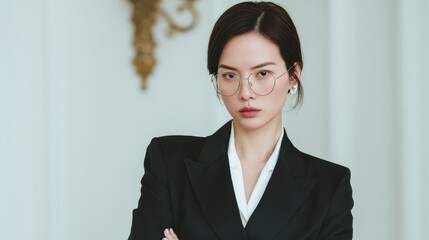 confident individual wearing aienhanced glasses embodies sense of assurance and sophistication