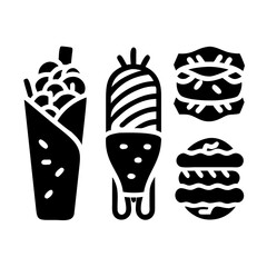 Black and white shawarma icons doner kebab food