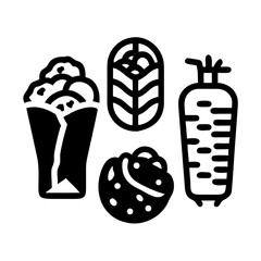 Black and white shawarma icons doner kebab food