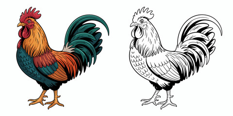 Fototapeta premium Majestic rooster colorful illustration chicken fowl