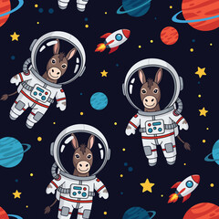 Cute Donkeys in Space: Seamless Pattern for Kids' Products