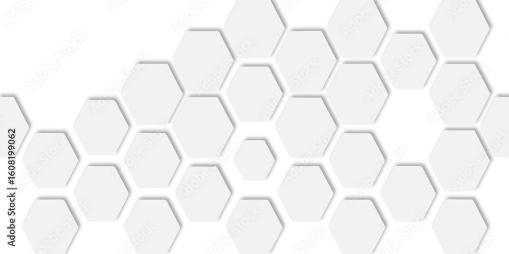 Poster white hexagons arranged in a repeating honeycomb structure design creating a modern and abstract geo