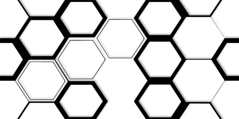 Abstract background with white and black hexagons arranged in a geometric pattern design element.