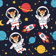 Cute Deer Astronauts in Space: Seamless Pattern for Kids' Products