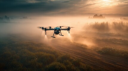 Fototapeta premium Aerial View of Drone Capturing Lush Green Grass Field under Clear Blue Sky in Bright Daylight Conditions