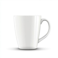 Plain white ceramic mug, simple, with a curved handle