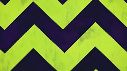 A striking zigzag pattern featuring alternating bands of vibrant green and deep purple creates a bold design