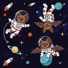 Cute Bats in Space: Adorable Astronaut Bats for Kids' Room Decor, T-shirts, and more!