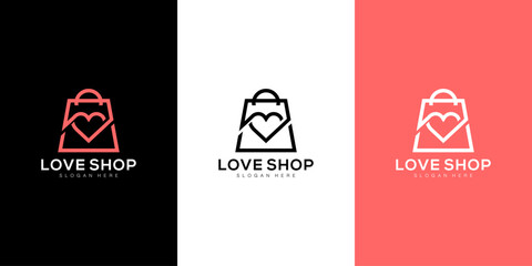 love shop bag logo vector design premium