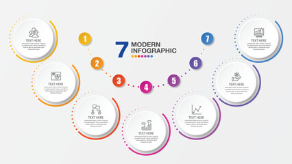Basic infographic design 7 options or steps. Infographics business concept.