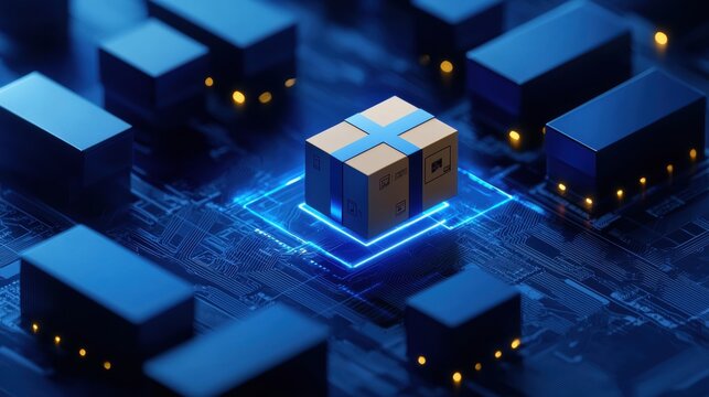 Digital delivery package on a circuit board background