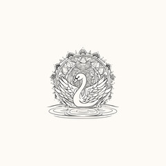 boho style illustration of a luxury swan, adorned with intricate patterns and decorative details