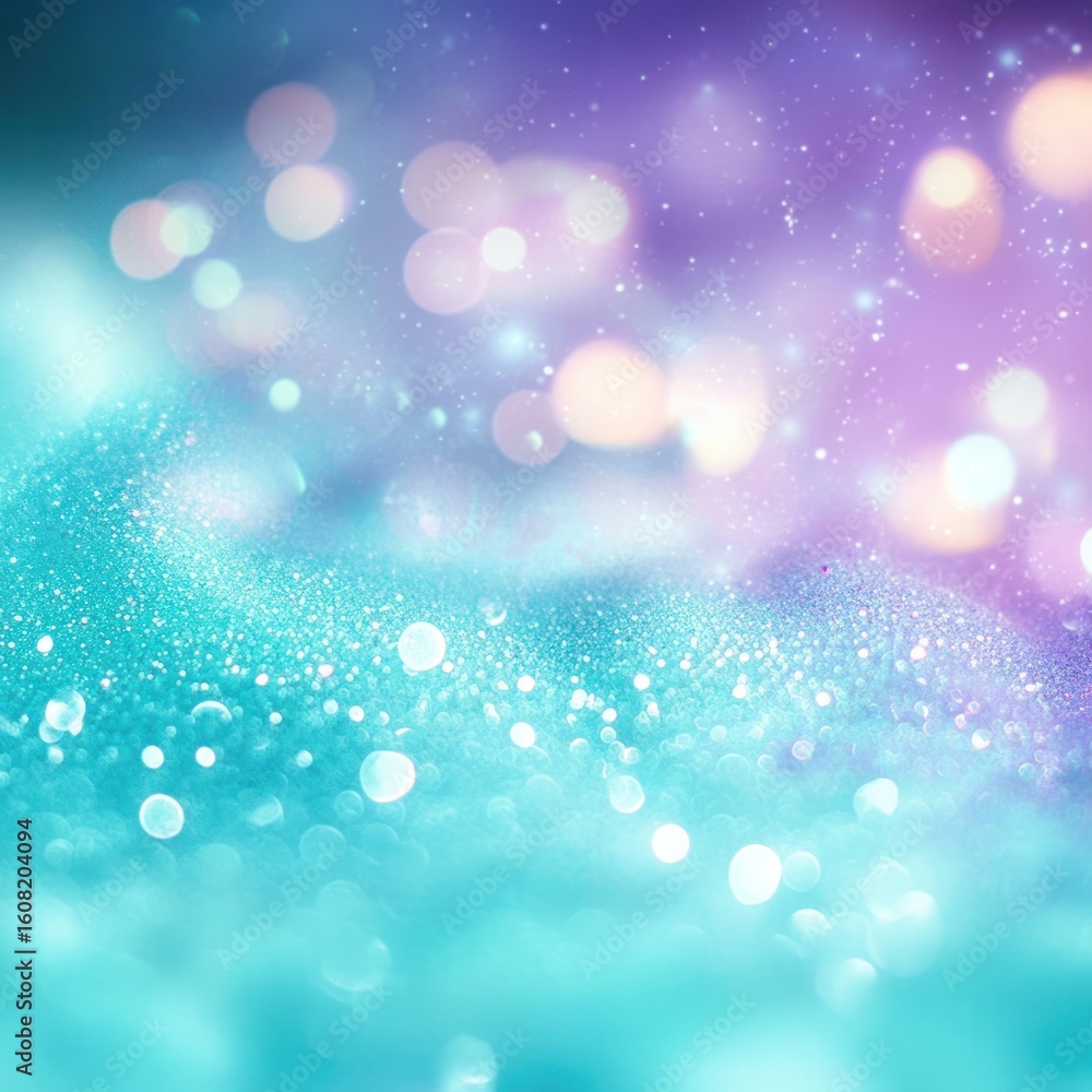 Aufkleber a dreamy bokeh background with sparkling glitter in shades of turquoise and lavender creating a soft