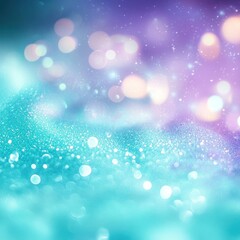 A dreamy bokeh background with sparkling glitter in shades of turquoise and lavender creating a soft glow