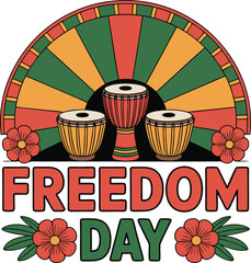 Vibrant freedom day celebration with drums and flowers silhouette