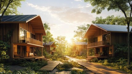 Sustainable Eco-Friendly Cabin Community in Lush Forest