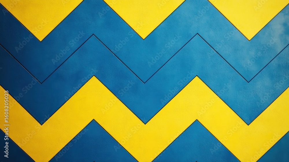 Aufkleber a vibrant zig zag pattern featuring alternating bands of blue and yellow colors in a repetitive desi