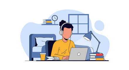 Person working on laptop at home, ideal for online education, remote work, or study websites.