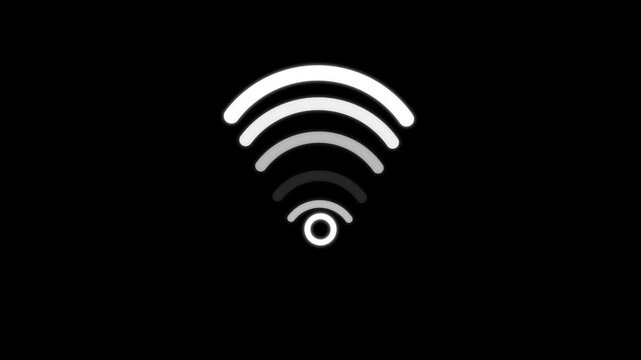 Simple Wi-Fi Signals Blinking Animation. WIFI sign, logo, animation. Animated WIFI hotspot .animated wifi internet network icon on black background. wi-fi network icon.Simple Wi-Fi Signals.4k