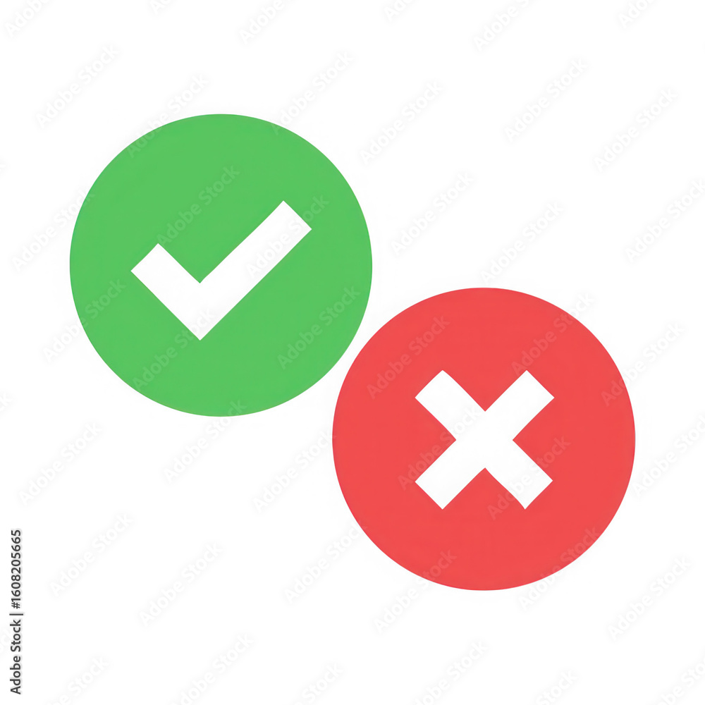 Poster green check mark and red cross symbols isolated on transparent background