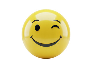 Fototapeta premium A bright yellow smiley face emoji with a winking eye and a wide smile isolated on transparent background