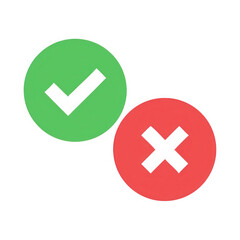 Obraz premium Green check mark and red cross symbols isolated on transparent background