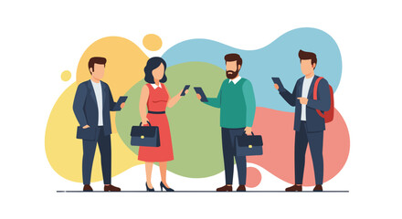 Diverse business professionals using smartphones and tablets; ideal for websites, presentations, and marketing materials.